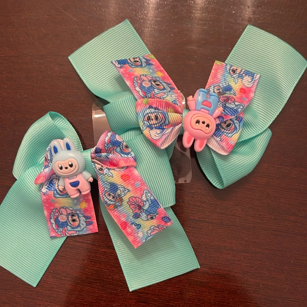 Colorful labubu monster Cartoon Hair Bows nwt set of two